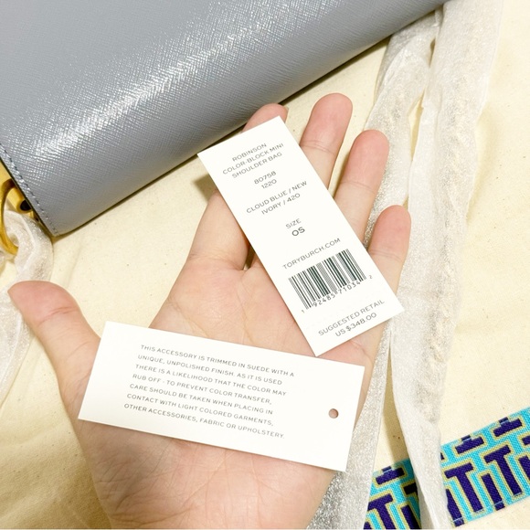 Tory Burch Robinson Color Block Mini Shoulder Bag (Cloud Blue-Ivory-Suede-Green) - Picture 16 of 17